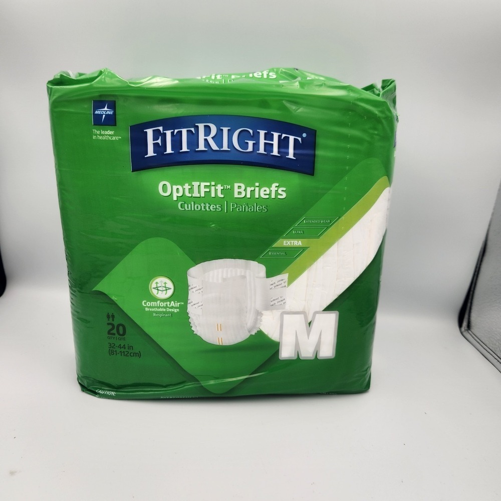 FitRight OptIFit Ultra Size Medium 32"- 44" Adult Diapers Briefs‎ Pack of 20 New